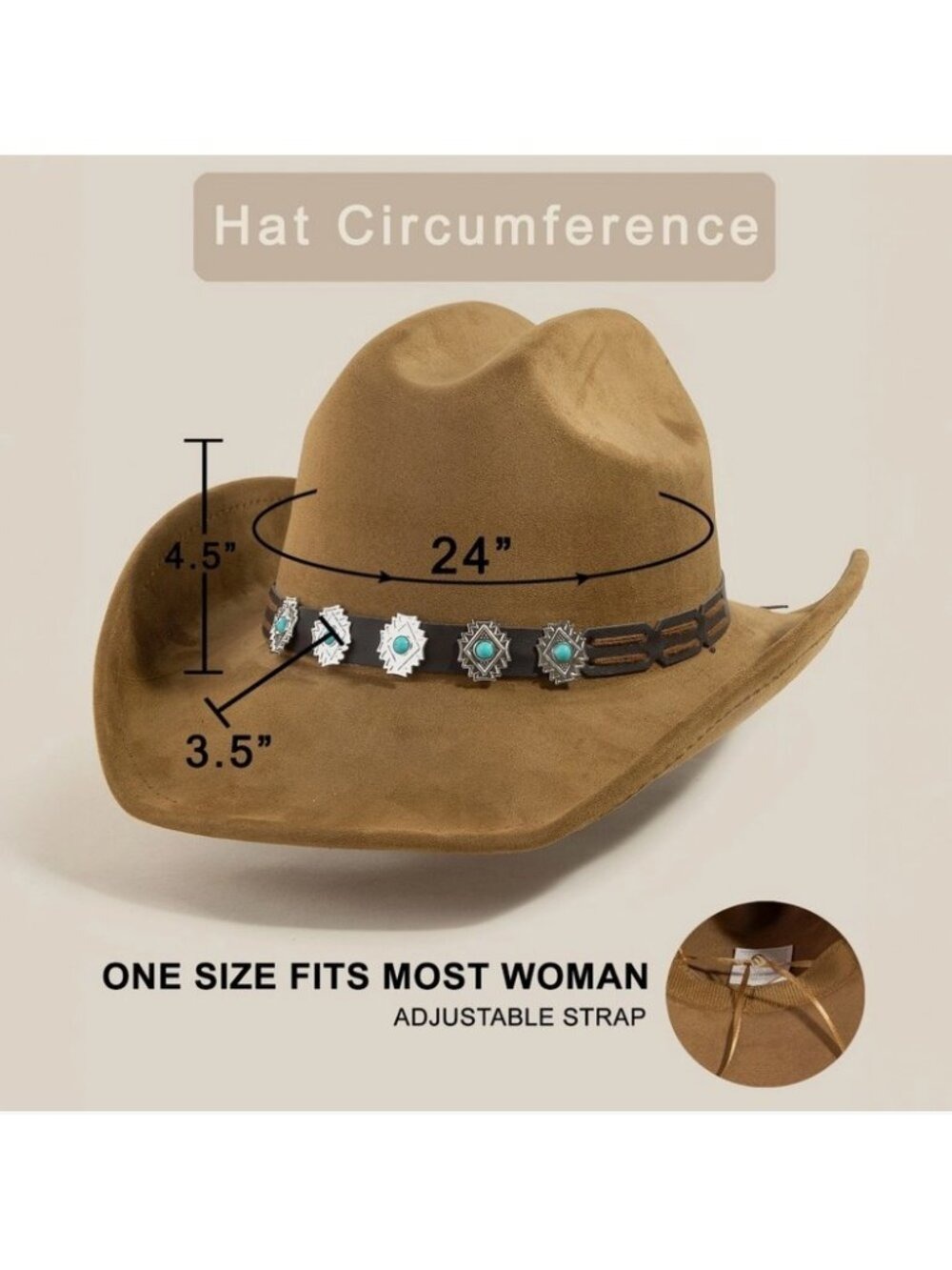 Western Concho Strap Cowboy Hat - Picture 3 of 4